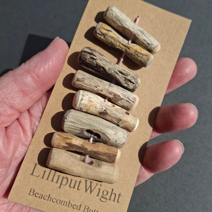 Set of eight chunky driftwood toggle buttons with single hole