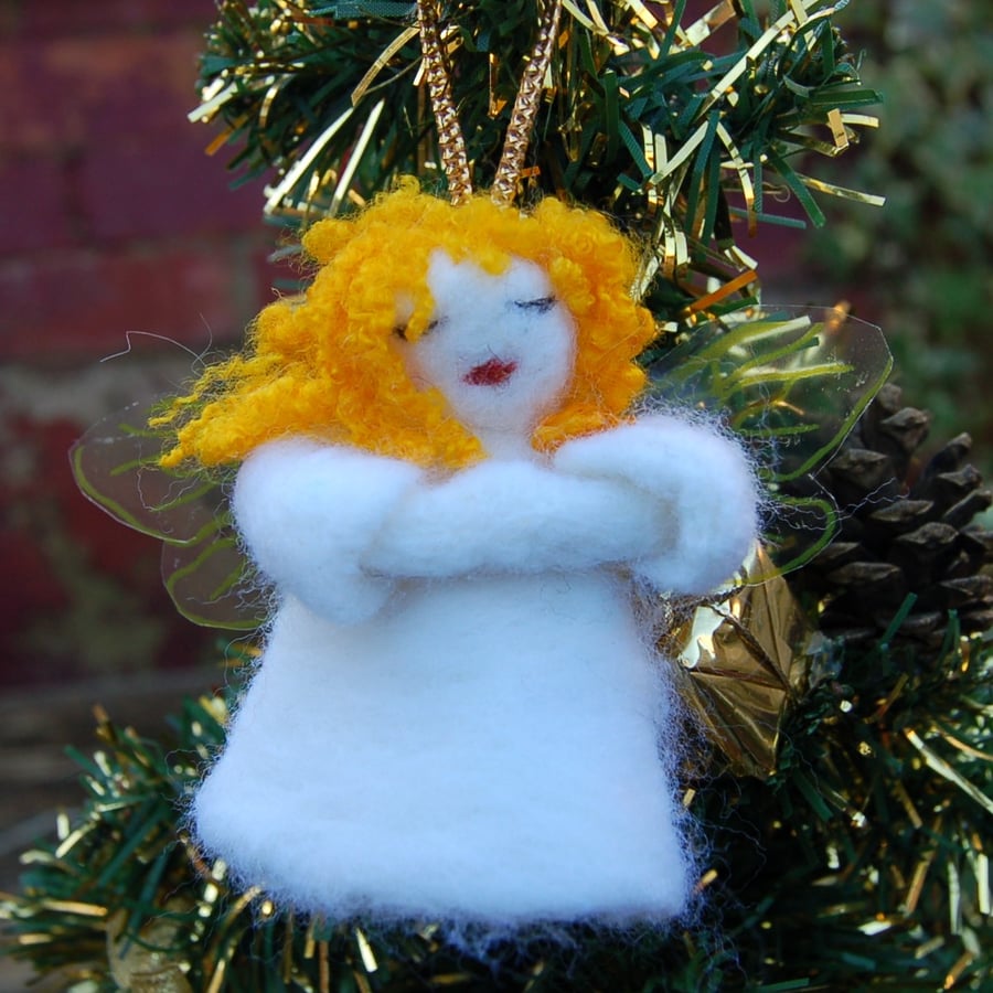 Needle Felt Angel - wool textile art - to hang on your tree