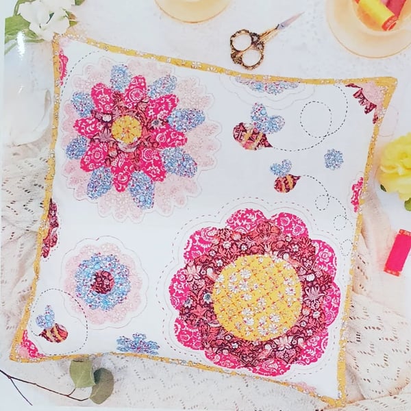 Liberty fabric patchwork cushion kit Flower Power