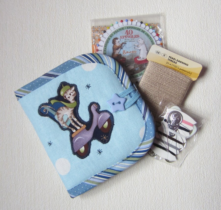 Cat on Scooter Sewing Set Needle Case