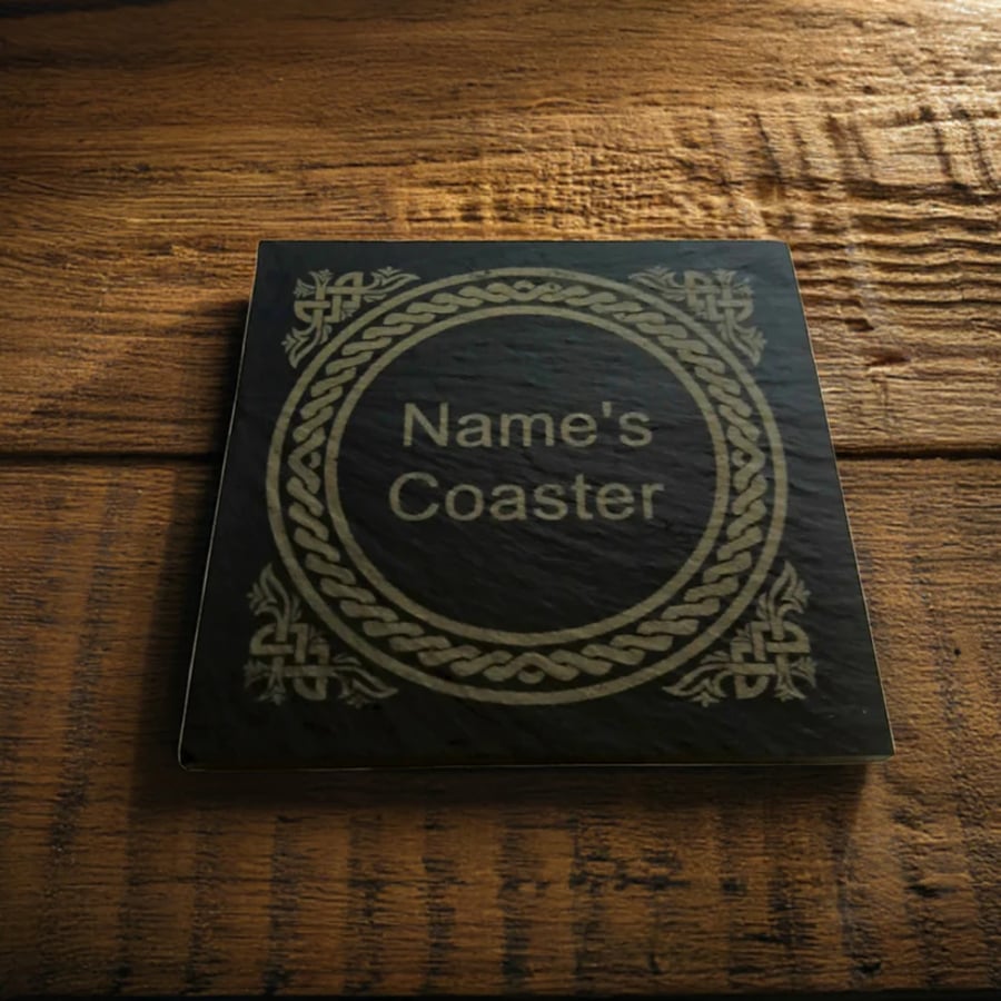 Set of 2  Your Name on Coaster.  Slate Coaster. P Personalisation. Anti-skid