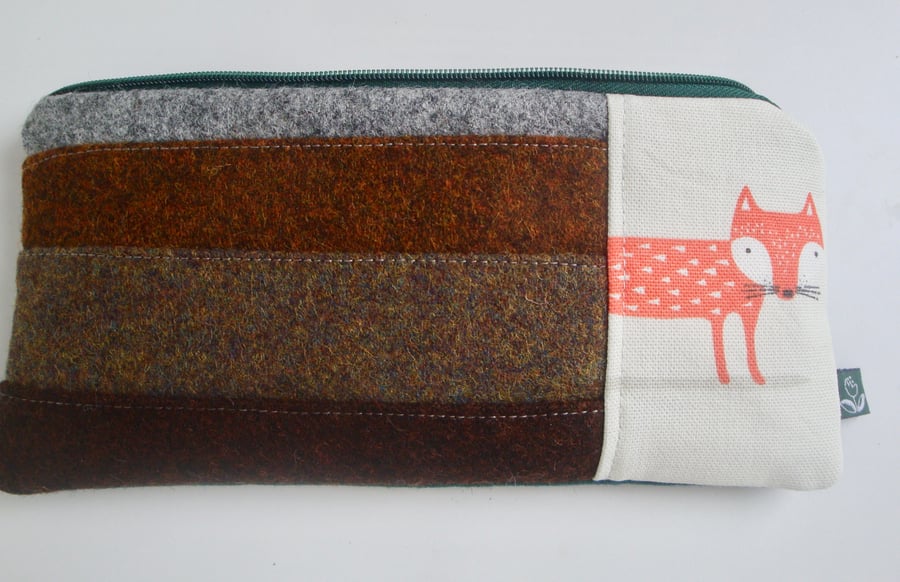 Tweed Pencil Case - Foxy Pencil case - Zipper Pouch 