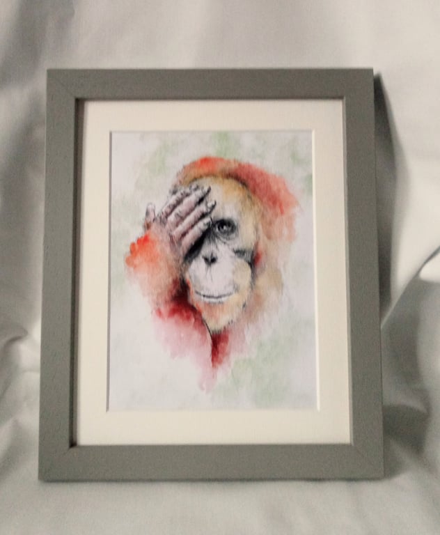 watercolour print of a Monkey Orangutan