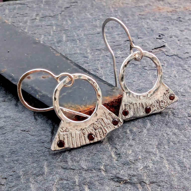STERLING SILVER Garnet Earrings, Handmade Urban Jewellery