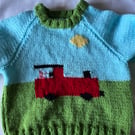 Fun hand knitted toddlers train jumper