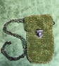 Mini Cross-Body Bag: Grass Green & Pink Tweed with Black Chain