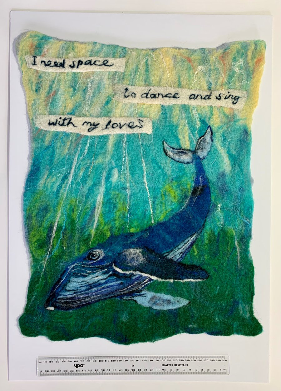 I need space… humpback whale (original felted painting)