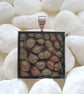 Hand Painted Gunmetal Grey Red Resin Pendant - Abstract Square Necklace
