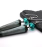 teal lampwork glass and ceramic spike earrings - Image 2