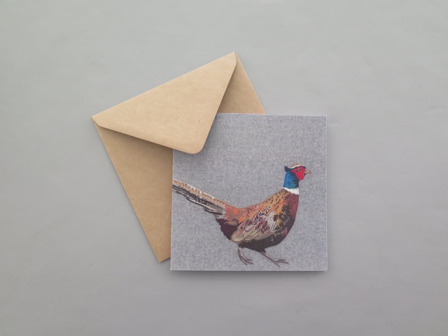Pheasant card, printed on recycled card, blank