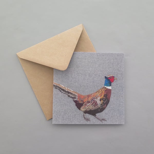 Pheasant card, printed on recycled card, blank