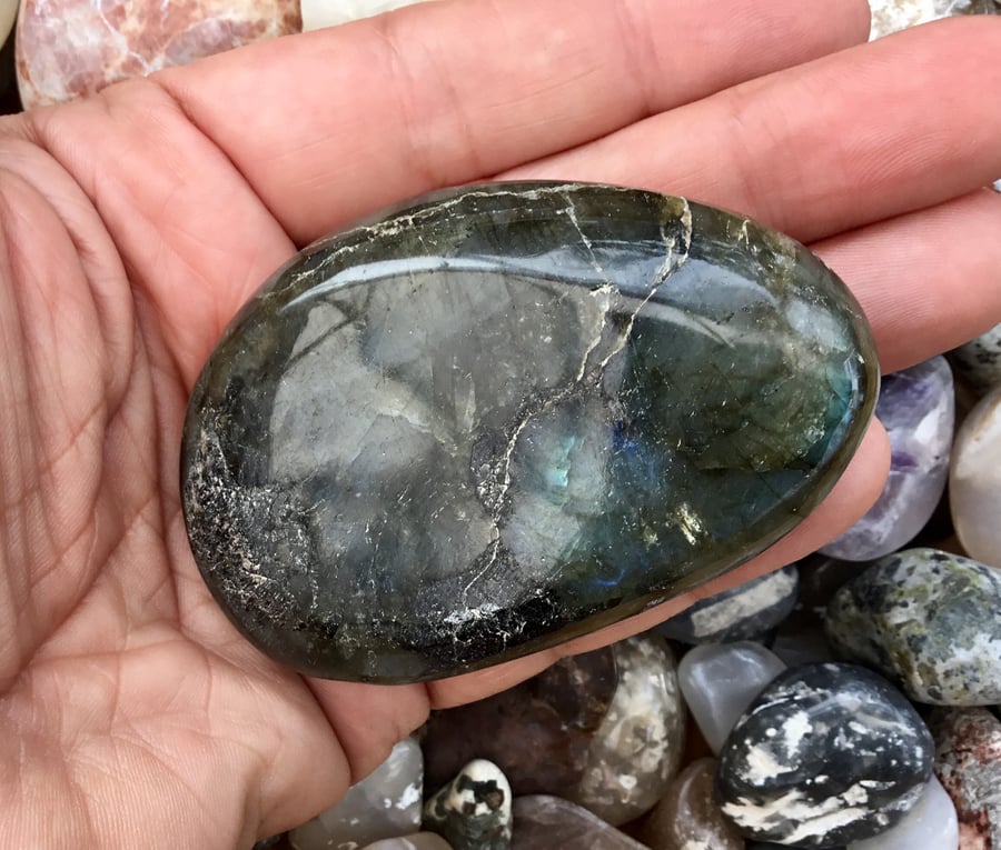 Rustic Large Polished Labradorite Tumblestone, Paperweight or Photography Prop.