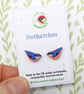 Nuthatch Earrings, Wooden Bird Studs, Silver Plated or Sterling Silver Backs - Image 1