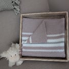 Stunning Crochet Baby Blanket in beautiful soft pink, grey and white yarn