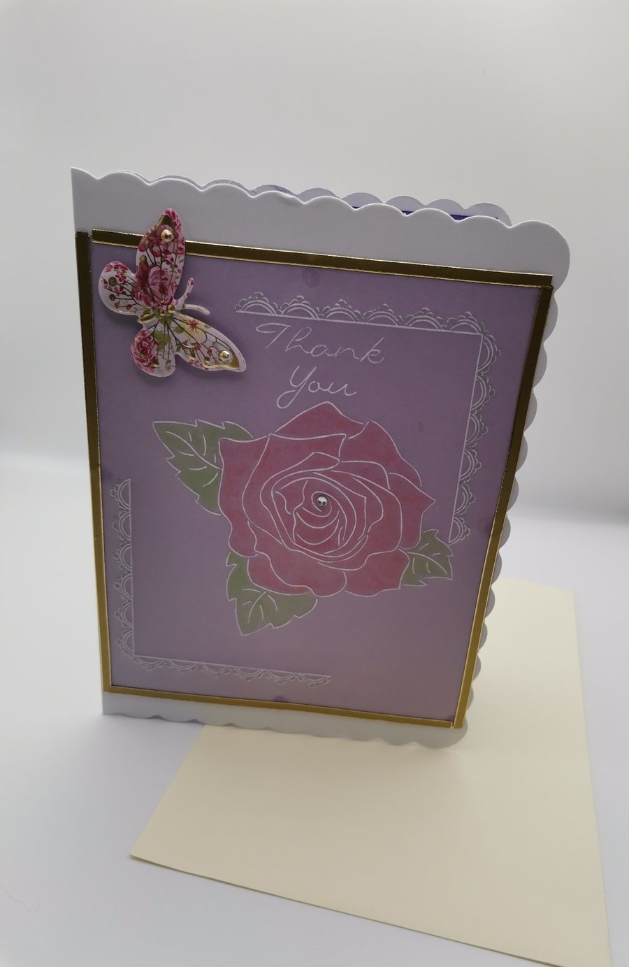 Hand Embossed Rose & Butterfly Thank You Card 