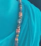 Handmade peach, grey and gold coloured paper bead necklace with agate accents. - Image 2