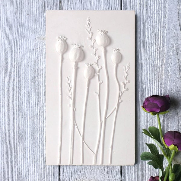 Poppies & Crocosmia Plaster Cast Plaster Wall Plaque Limited Edition