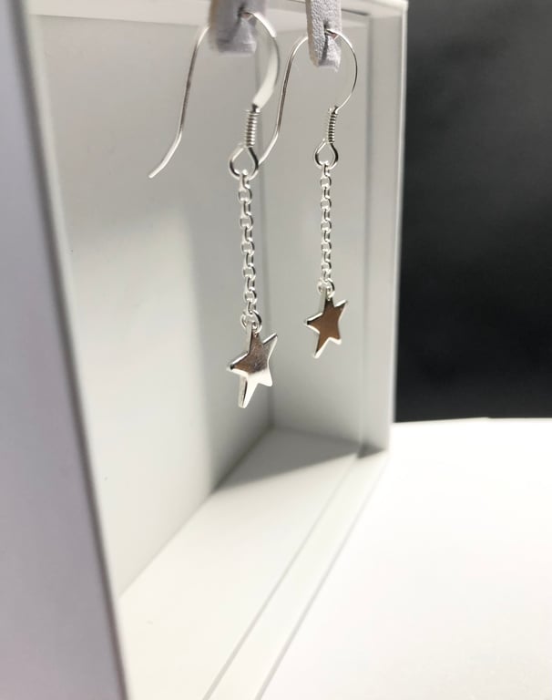 Silver Star Drop Earrings