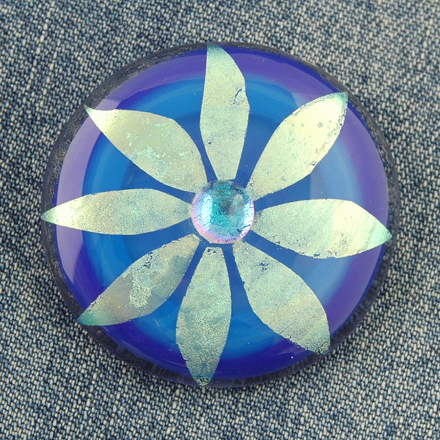 Fused Dichroic Glass Flower Brooch 