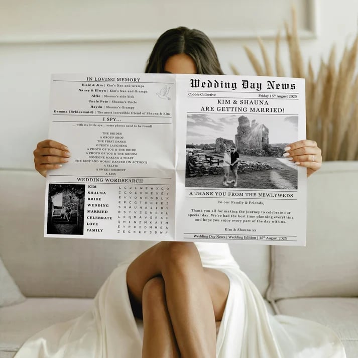 Personalised Wedding Newspapers - Custom Wedding Day Newspaper - Pack of 50
