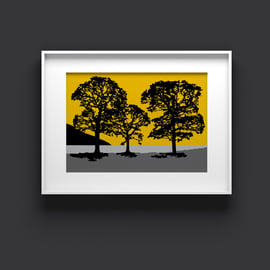 Family tree art, Bright yellow wall art, Mindfulness gift for friend