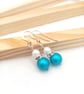 Dark Turquoise Austrian Crystal Pearl Earrings-Sterling Silver Earrings