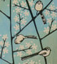 Long Tailed Tits on Blackthorn linocut print - Image 2