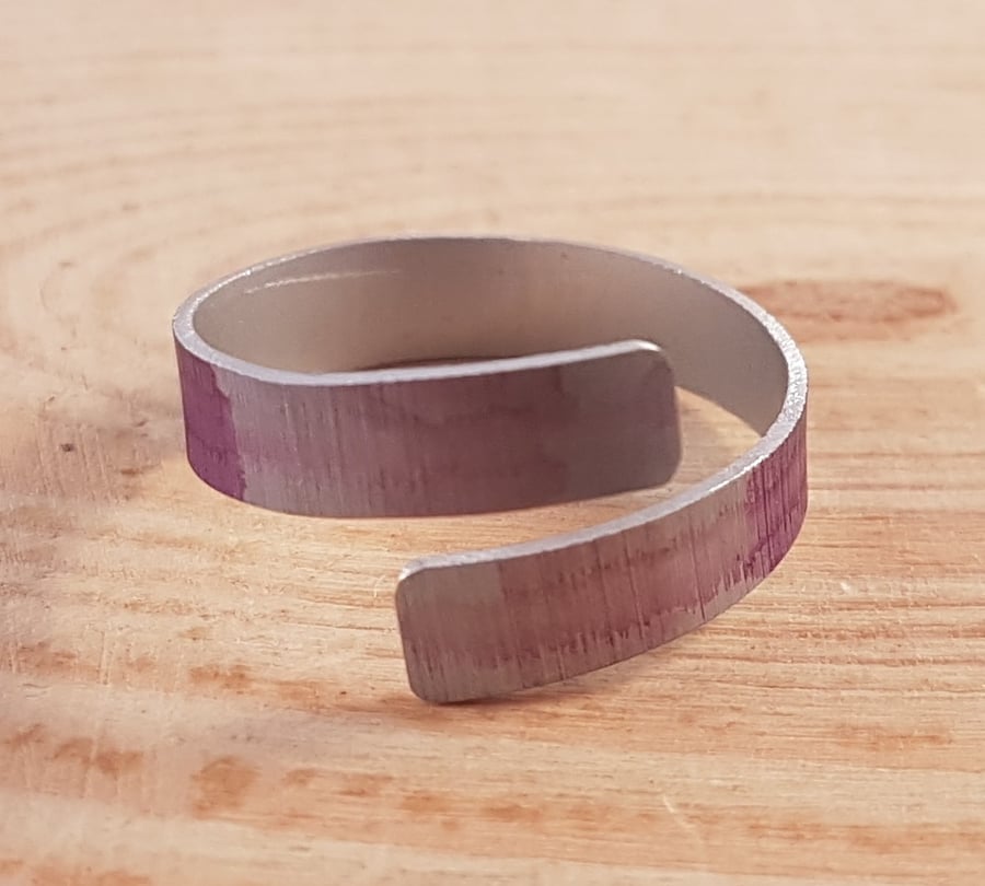 Anodised Aluminium Purple Stripe Cross Over Adjustable Ring AAR041803