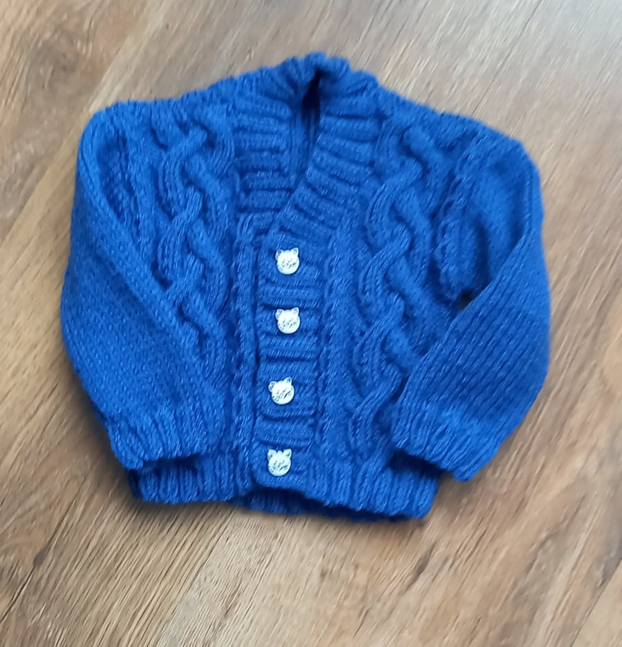 Hand knitted baby boys cable cardigan
