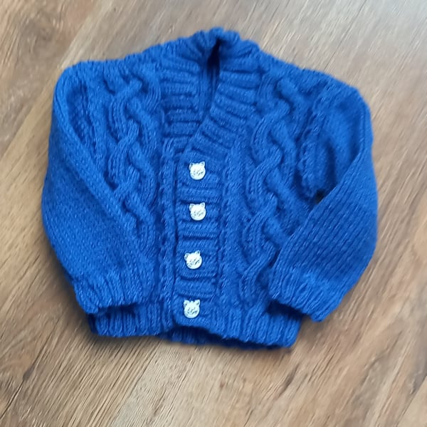Hand knitted baby boys cable cardigan
