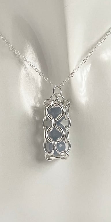 Sterling Silver Captured Angelite Chainmaille Pendant