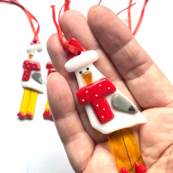 Christmas fused glass seagulls 