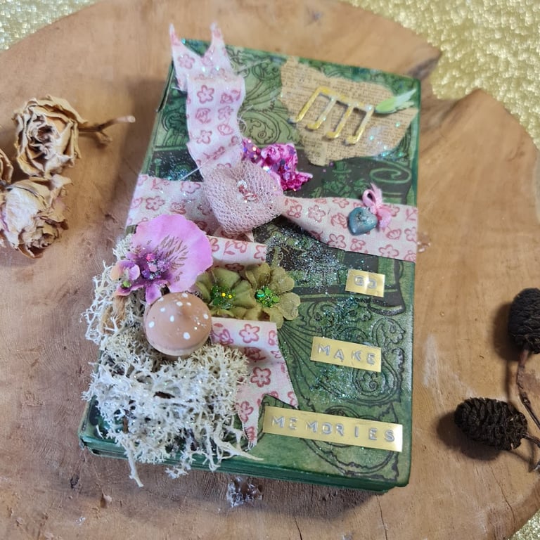 Fairytale Whimsy keepsake textile art altered book.