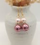 Pearl Earrings - Pink Pearl Earrings with Diamanté Crystal Rondelles - Image 2