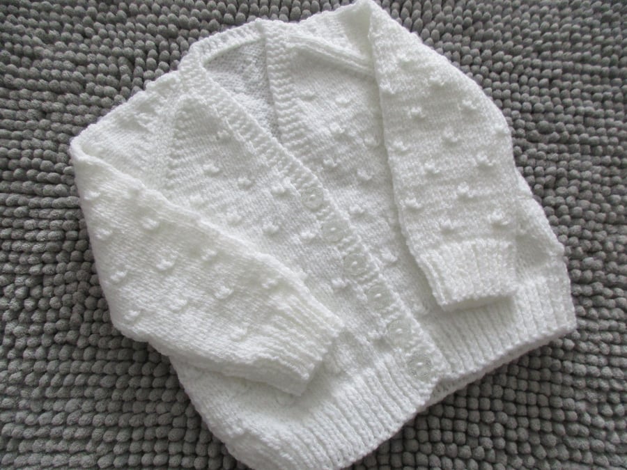 Seconds 18" White Baby Knots Cardigan
