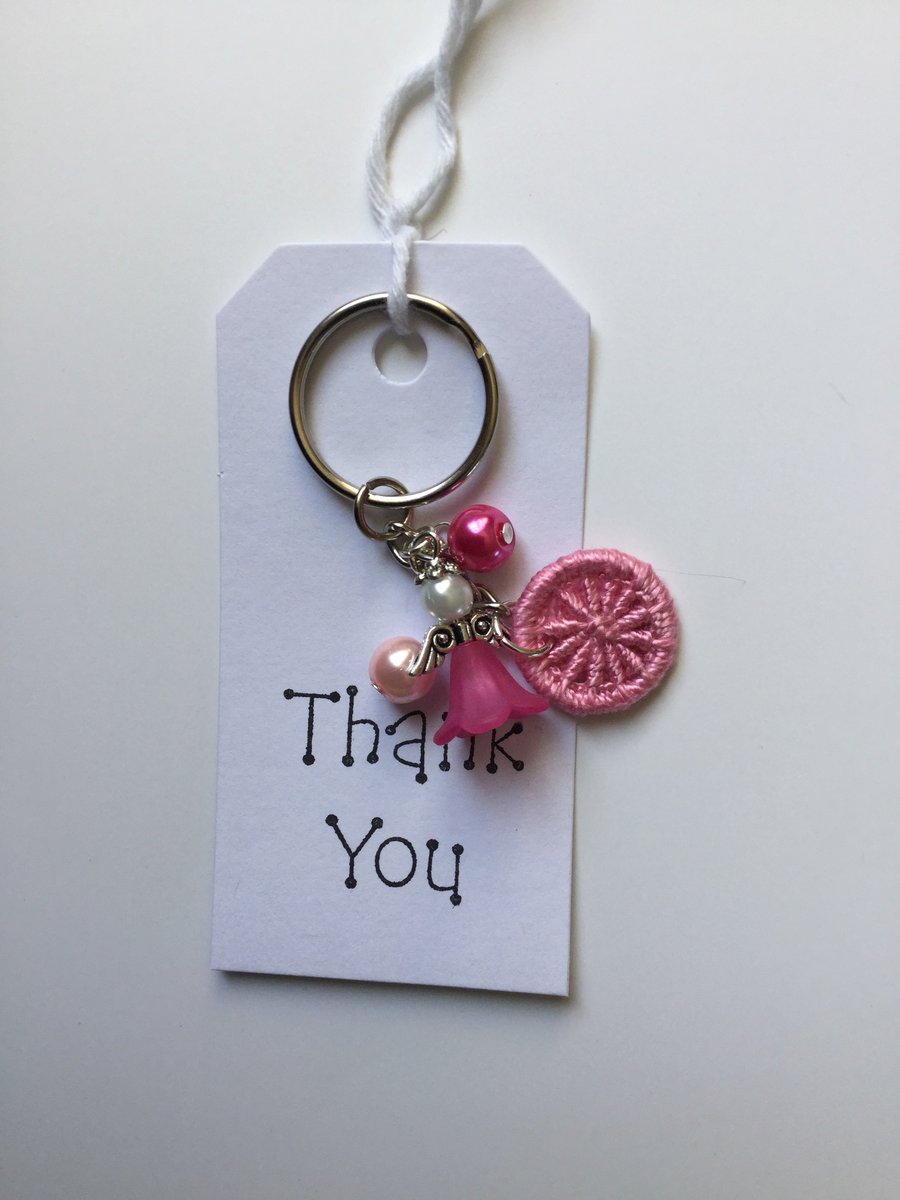 Angel Charm Dorset Button Keyring in Pink