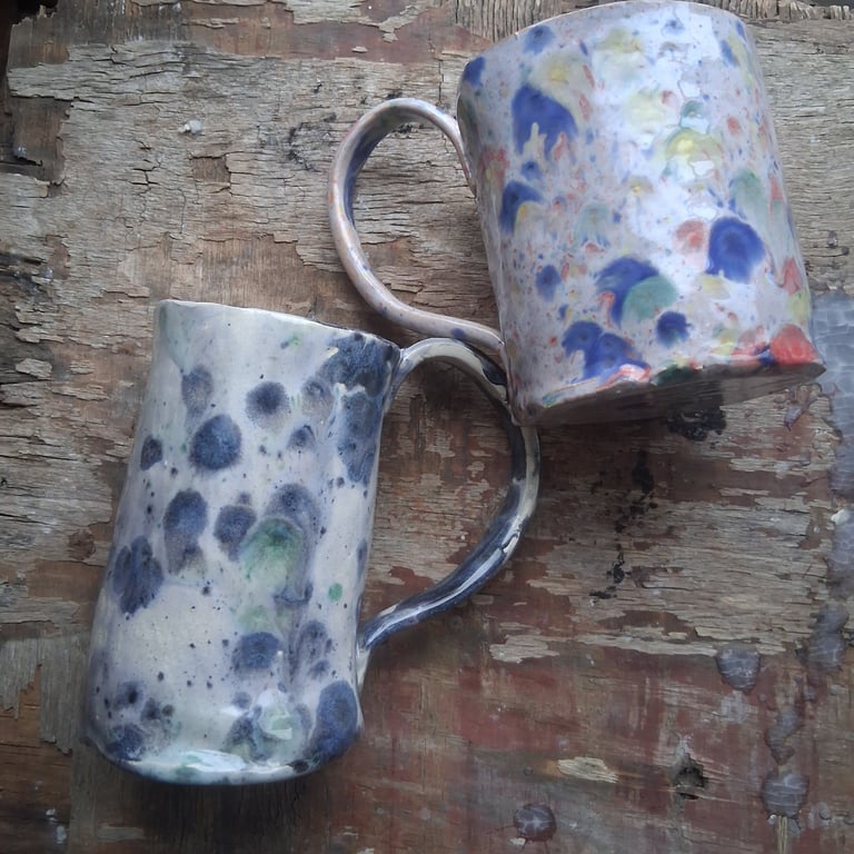 Coffee mug multicoloured bubble design Ceramic handmade