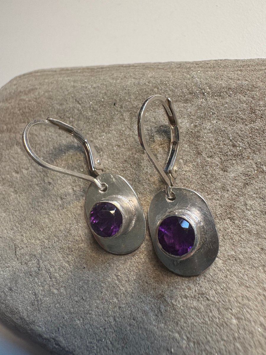 Amethyst and Sterling silver earrings - dangly 