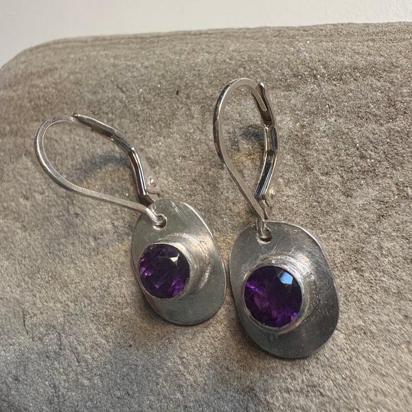 Amethyst and Sterling silver earrings - dangly 