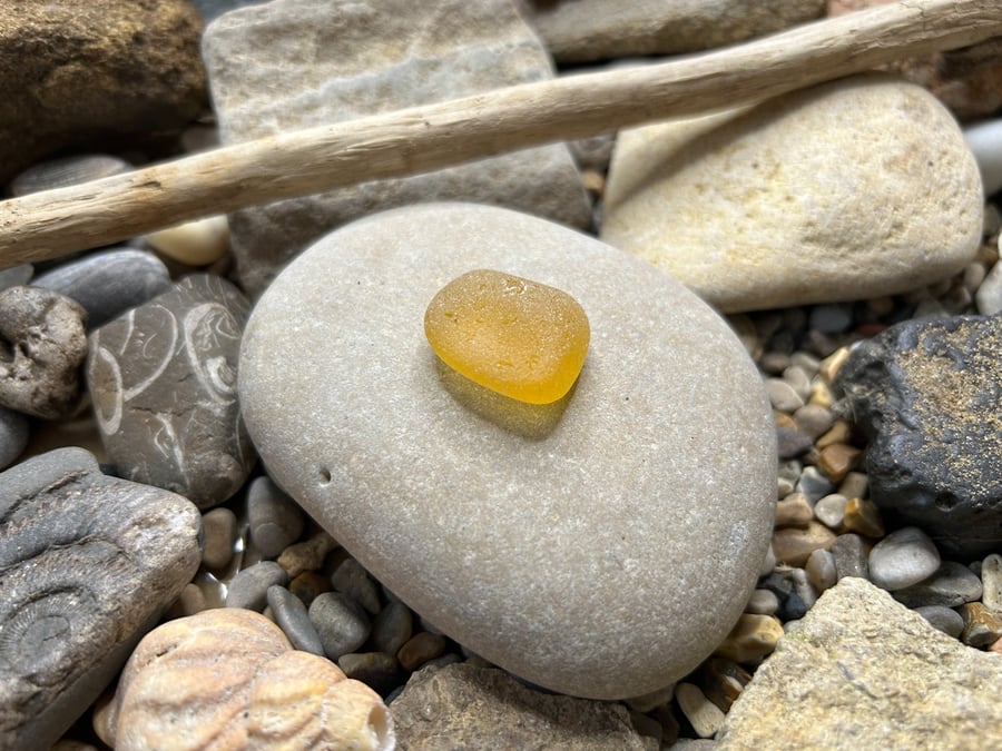 Yellow frosted Seaham Sea glass pendant shape - Jewellery quality