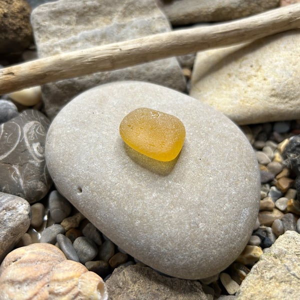 Yellow frosted Seaham Sea glass pendant shape - Jewellery quality