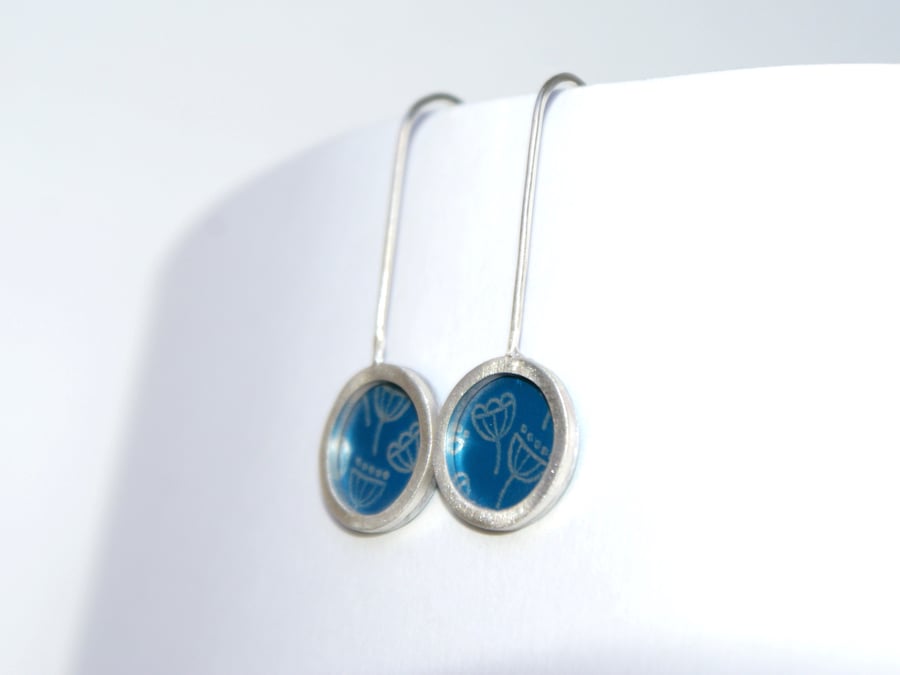 Blue and silver mini drop earrings