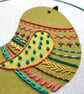 Green Chirpy Bird Hand Embroidered Wall Decoration - Image 2