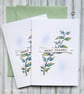 Thank You Cards Set - 2 cards, original art, twig and leaves, blue and green 