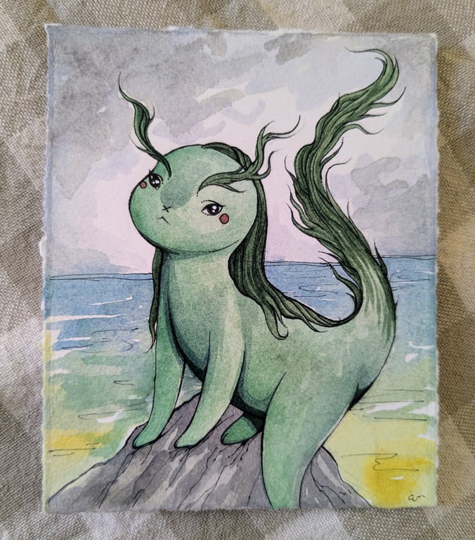 Mythical Sea Creature Original Ink & Watercolour Illustration