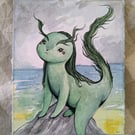 Mythical Sea Creature Original Ink & Watercolour Illustration
