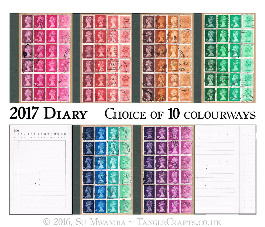 2017 Diary, A6 Month Planner - Upcycled British postage stamps