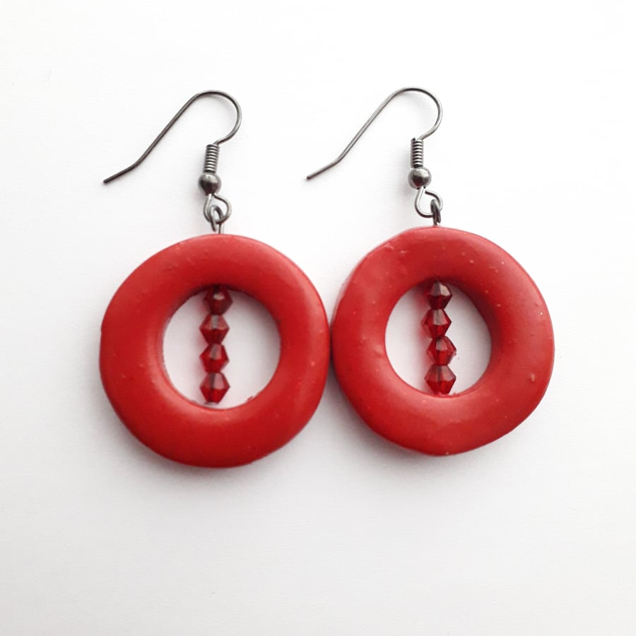Red Polymer Clay Bead Hoops