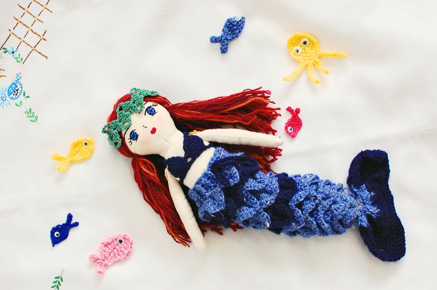 Handmade mermaid doll, Rag doll, Cloth doll, Birthday gift, Gift idea, Nursery  