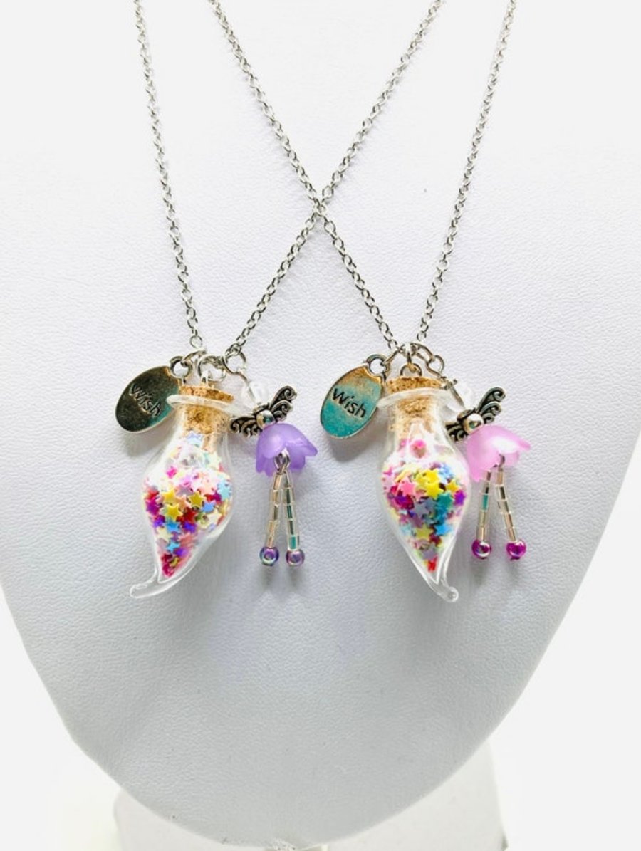Fairy and wish bottle charm necklace 